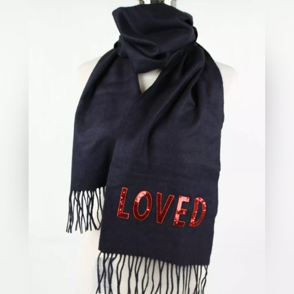 GUCCI Silk/Cashmere "Loved" Sequined Dark Blue Scarf, NWT - Picture 3 of 6
